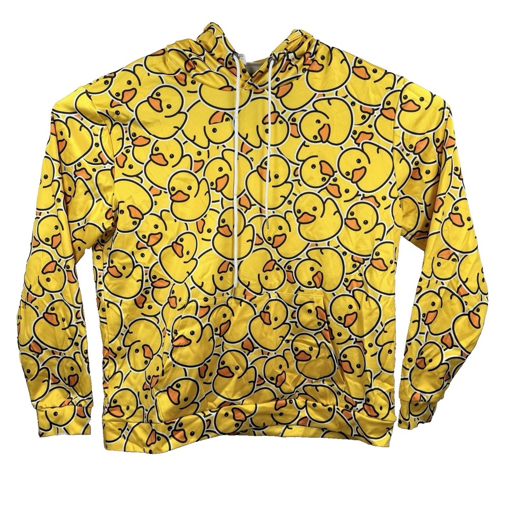 Mens Rubber Duck Hoodie Pullover Sweatshirt Yellow Size Large